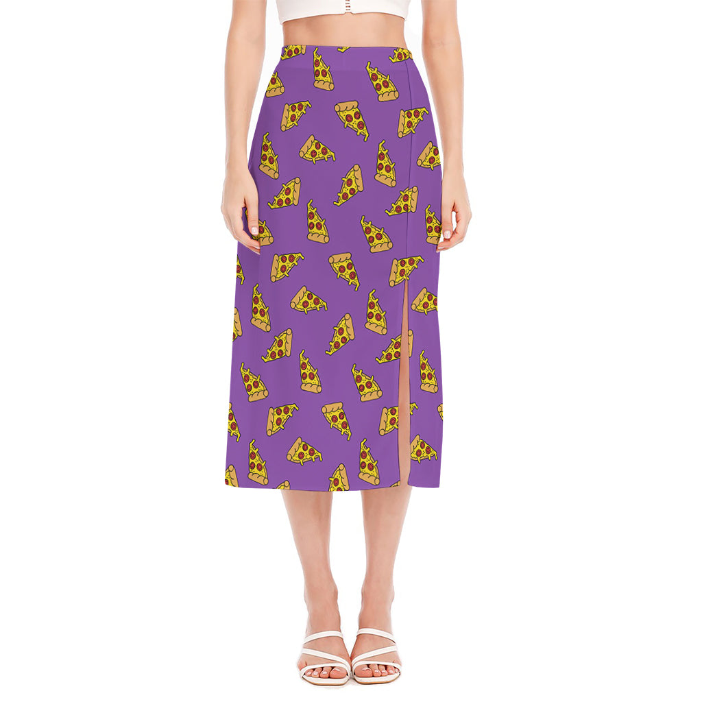 Purple Pizza Pattern Print Side Slit Midi Skirt