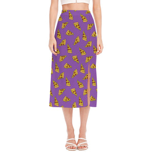 Purple Pizza Pattern Print Side Slit Midi Skirt