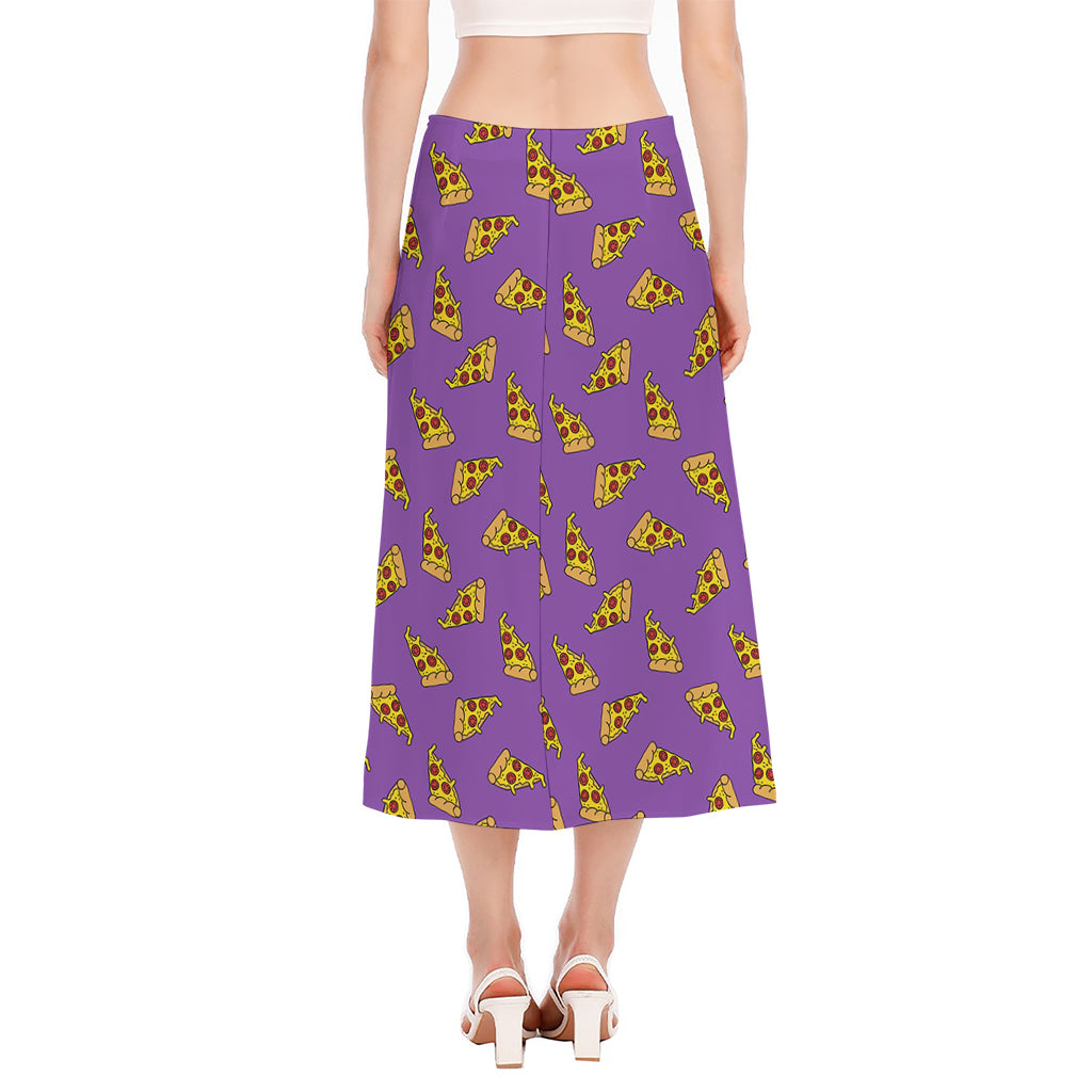 Purple Pizza Pattern Print Side Slit Midi Skirt