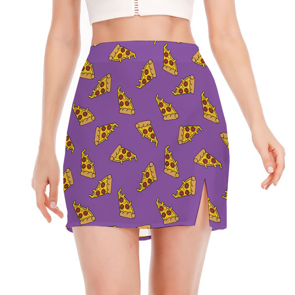 Purple Pizza Pattern Print Side Slit Mini Skirt