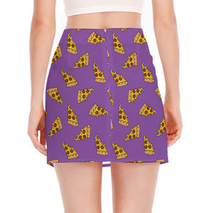 Purple Pizza Pattern Print Side Slit Mini Skirt