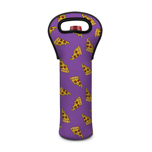Purple Pizza Pattern Print Single Neoprene Wine Tote