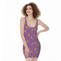 Purple Pizza Pattern Print Sleeveless Bodycon Dress