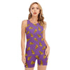 Purple Pizza Pattern Print Sleeveless One Piece Swimsuit