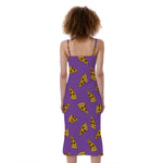 Purple Pizza Pattern Print Slim Fit Midi Cami Dress
