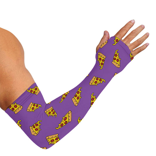 Purple Pizza Pattern Print Sun Protection Arm Sleeves