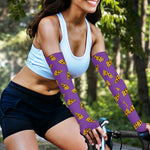 Purple Pizza Pattern Print Sun Protection Arm Sleeves