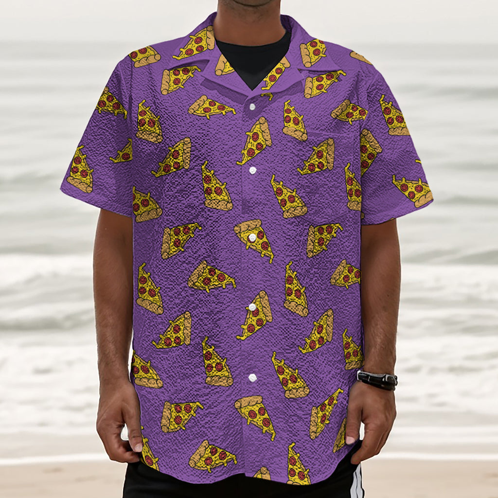 Purple Pizza Pattern Print Textured Short Sleeve Shirt