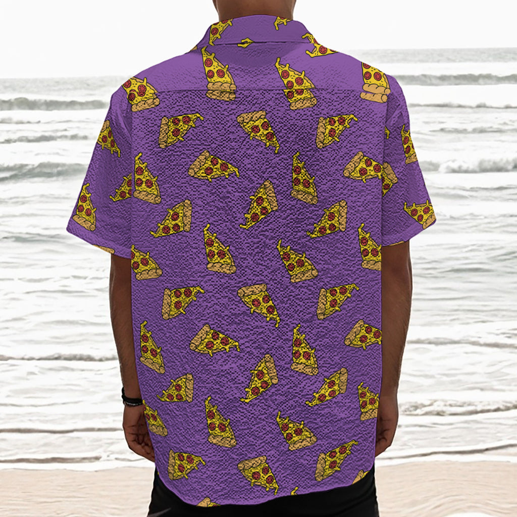 Purple Pizza Pattern Print Textured Short Sleeve Shirt