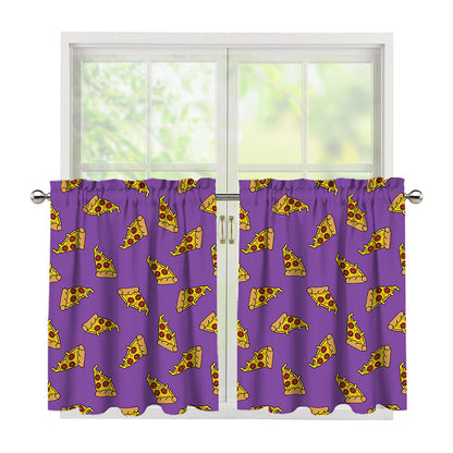 Purple Pizza Pattern Print Tier Curtains