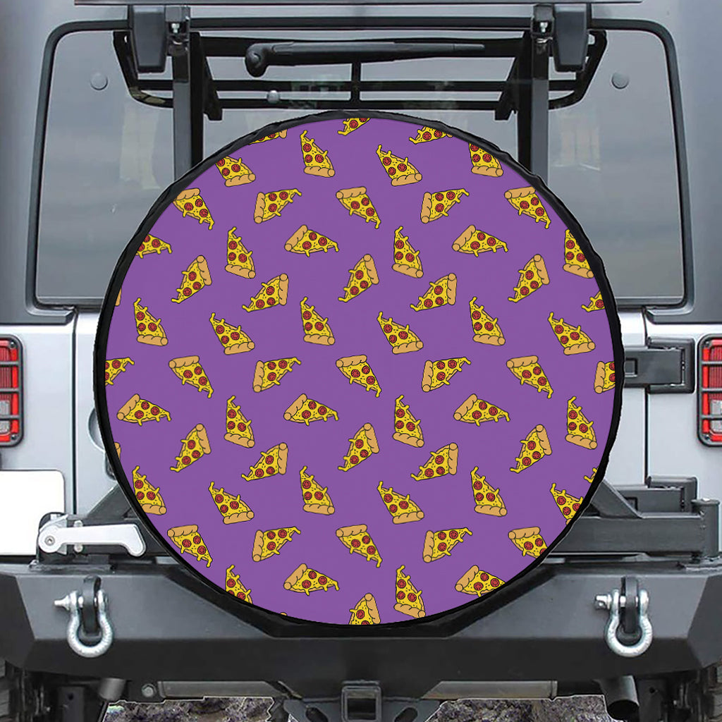 Purple Pizza Pattern Print Tire Cover