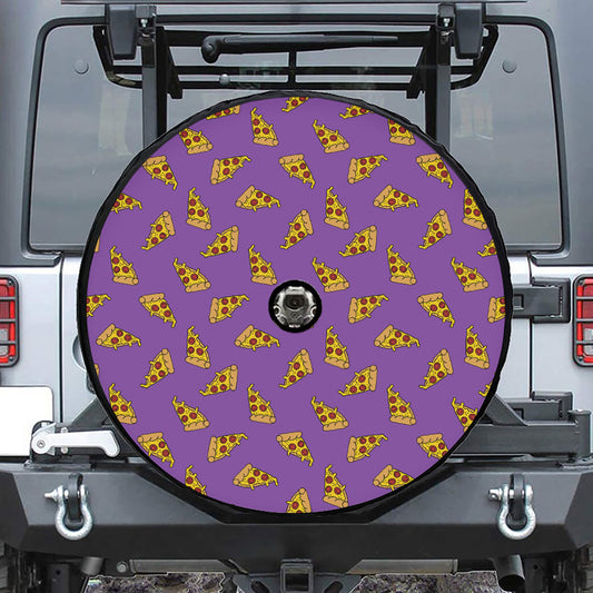 Purple Pizza Pattern Print Tire Cover With Camera Hole
