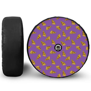 Purple Pizza Pattern Print Tire Cover With Camera Hole