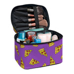 Purple Pizza Pattern Print Travel Makeup Bag