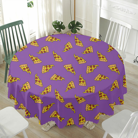 Purple Pizza Pattern Print Waterproof Round Tablecloth