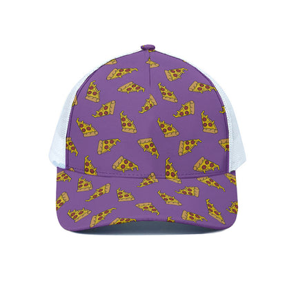 Purple Pizza Pattern Print White Mesh Trucker Cap