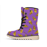 Purple Pizza Pattern Print Winter Boots