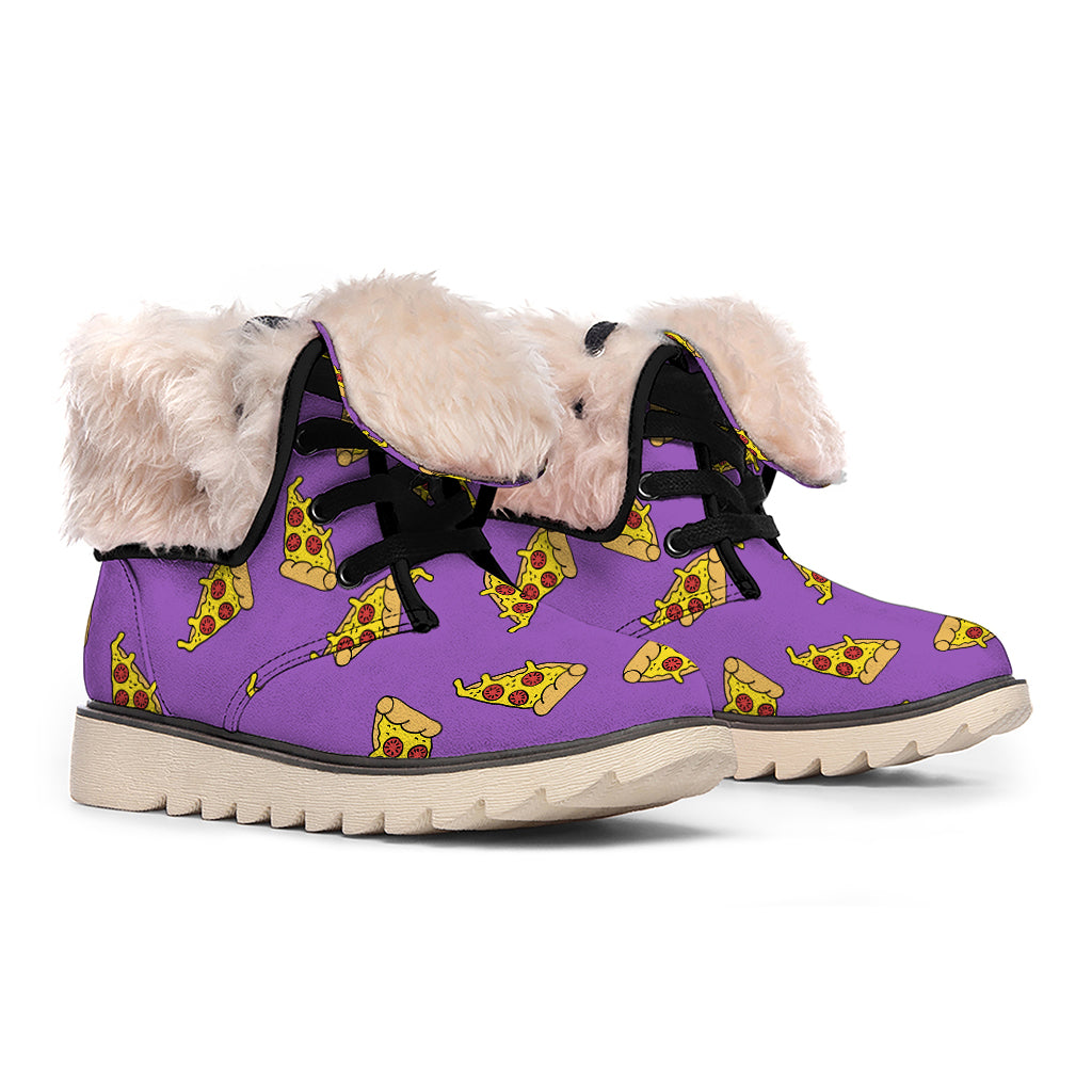 Purple Pizza Pattern Print Winter Boots