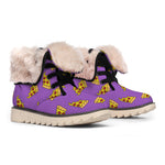 Purple Pizza Pattern Print Winter Boots