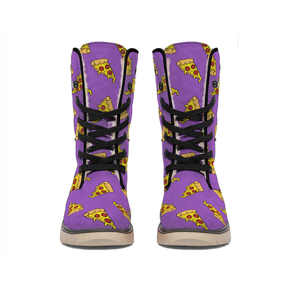 Purple Pizza Pattern Print Winter Boots