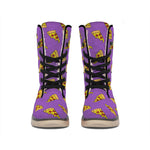 Purple Pizza Pattern Print Winter Boots