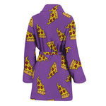 Purple Pizza Pattern Print Women's Bathrobe
