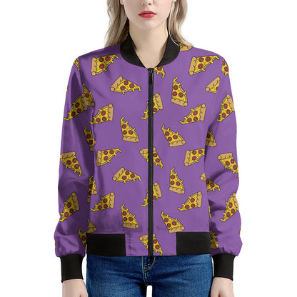 Purple Pizza Pattern Print Women's Bomber Jacket