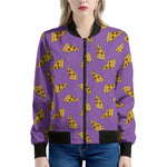 Purple Pizza Pattern Print Women's Bomber Jacket