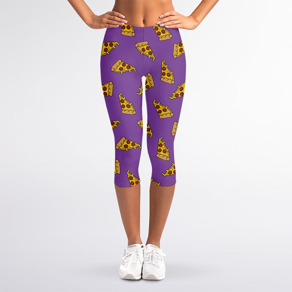 Purple Pizza Pattern Print Women's Capri Leggings