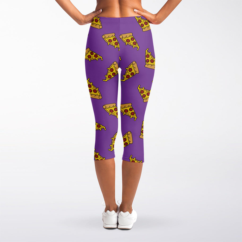 Purple Pizza Pattern Print Women's Capri Leggings