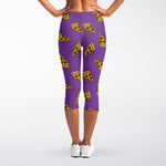Purple Pizza Pattern Print Women's Capri Leggings