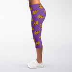 Purple Pizza Pattern Print Women's Capri Leggings