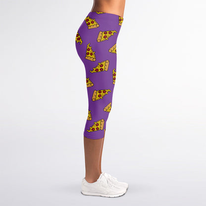 Purple Pizza Pattern Print Women's Capri Leggings