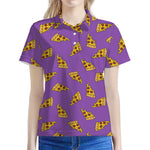 Purple Pizza Pattern Print Women's Polo Shirt