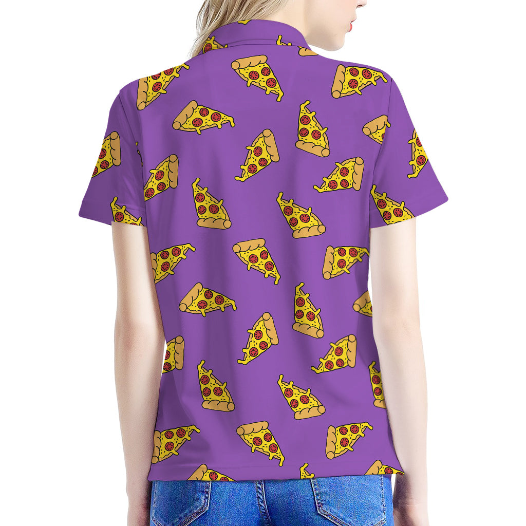 Purple Pizza Pattern Print Women's Polo Shirt