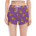 Purple Pizza Pattern Print Women's Split Running Shorts