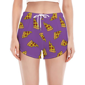 Purple Pizza Pattern Print Women's Split Running Shorts