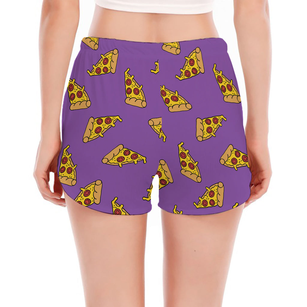 Purple Pizza Pattern Print Women's Split Running Shorts