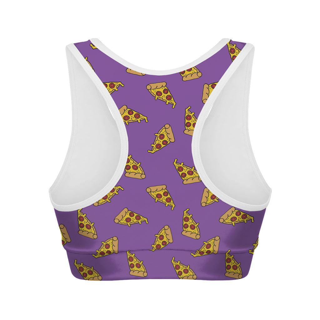 Purple Pizza Pattern Print Women's Sports Bra