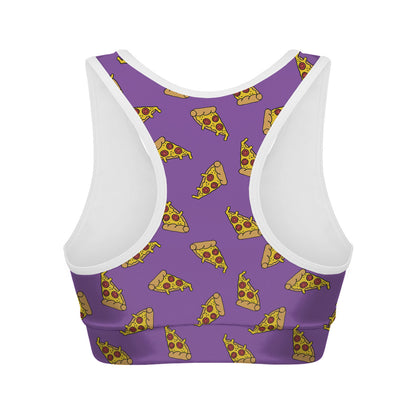 Purple Pizza Pattern Print Women's Sports Bra
