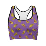 Purple Pizza Pattern Print Women's Sports Bra