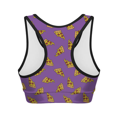 Purple Pizza Pattern Print Women's Sports Bra