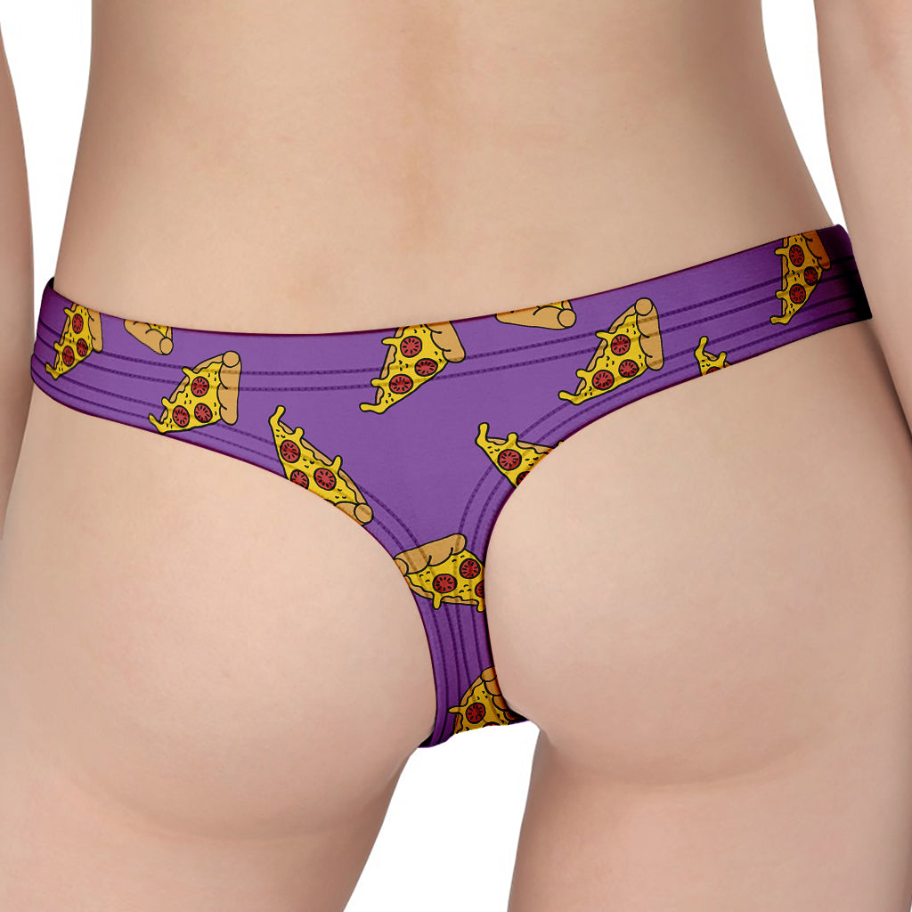 Purple Pizza Pattern Print Women's Thong