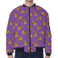Purple Pizza Pattern Print Zip Sleeve Bomber Jacket