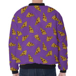 Purple Pizza Pattern Print Zip Sleeve Bomber Jacket