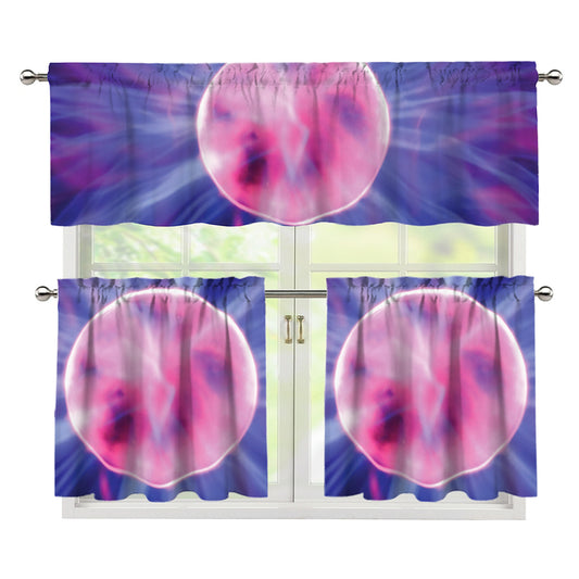 Purple Plasma Ball Print 3 Piece Kitchen Curtains