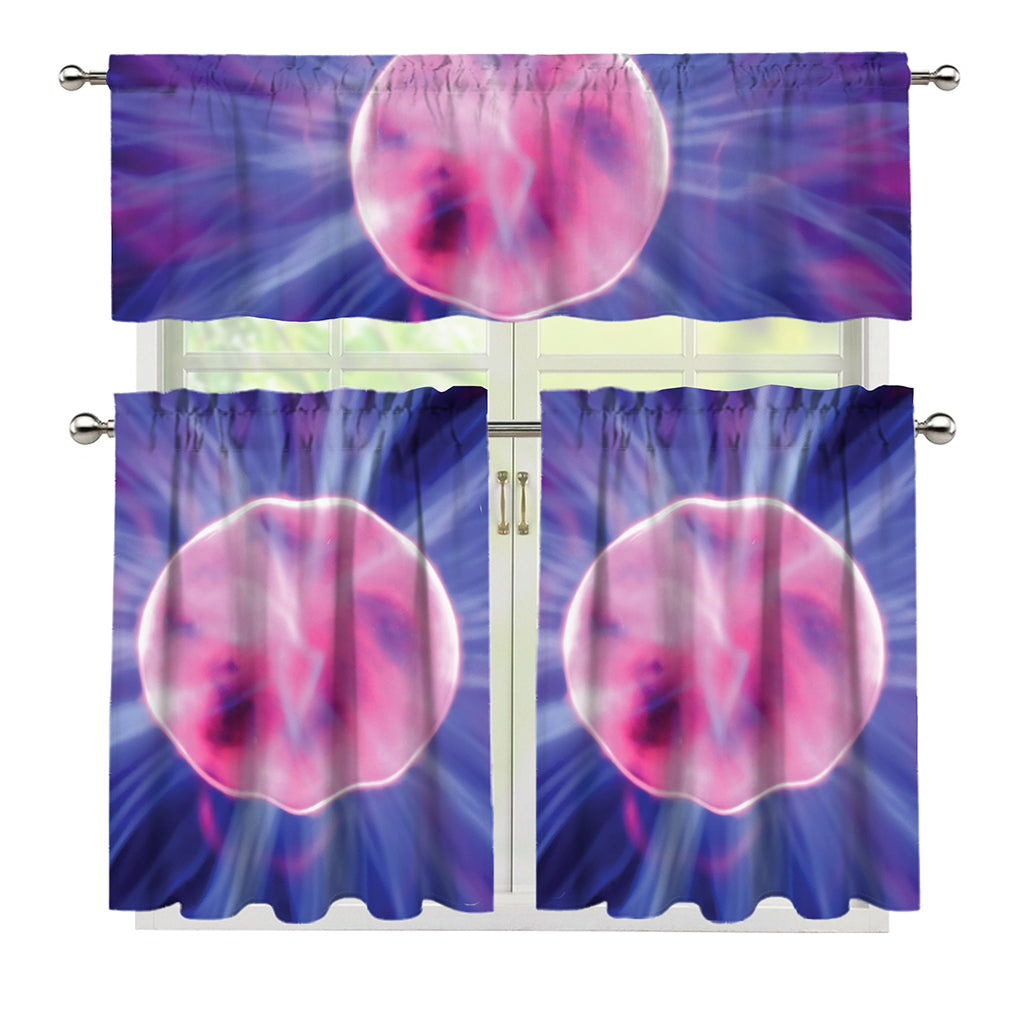Purple Plasma Ball Print 3 Piece Kitchen Curtains