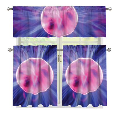 Purple Plasma Ball Print 3 Piece Kitchen Curtains