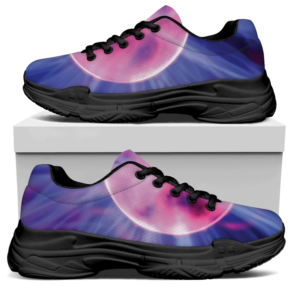 Purple Plasma Ball Print Black Chunky Shoes