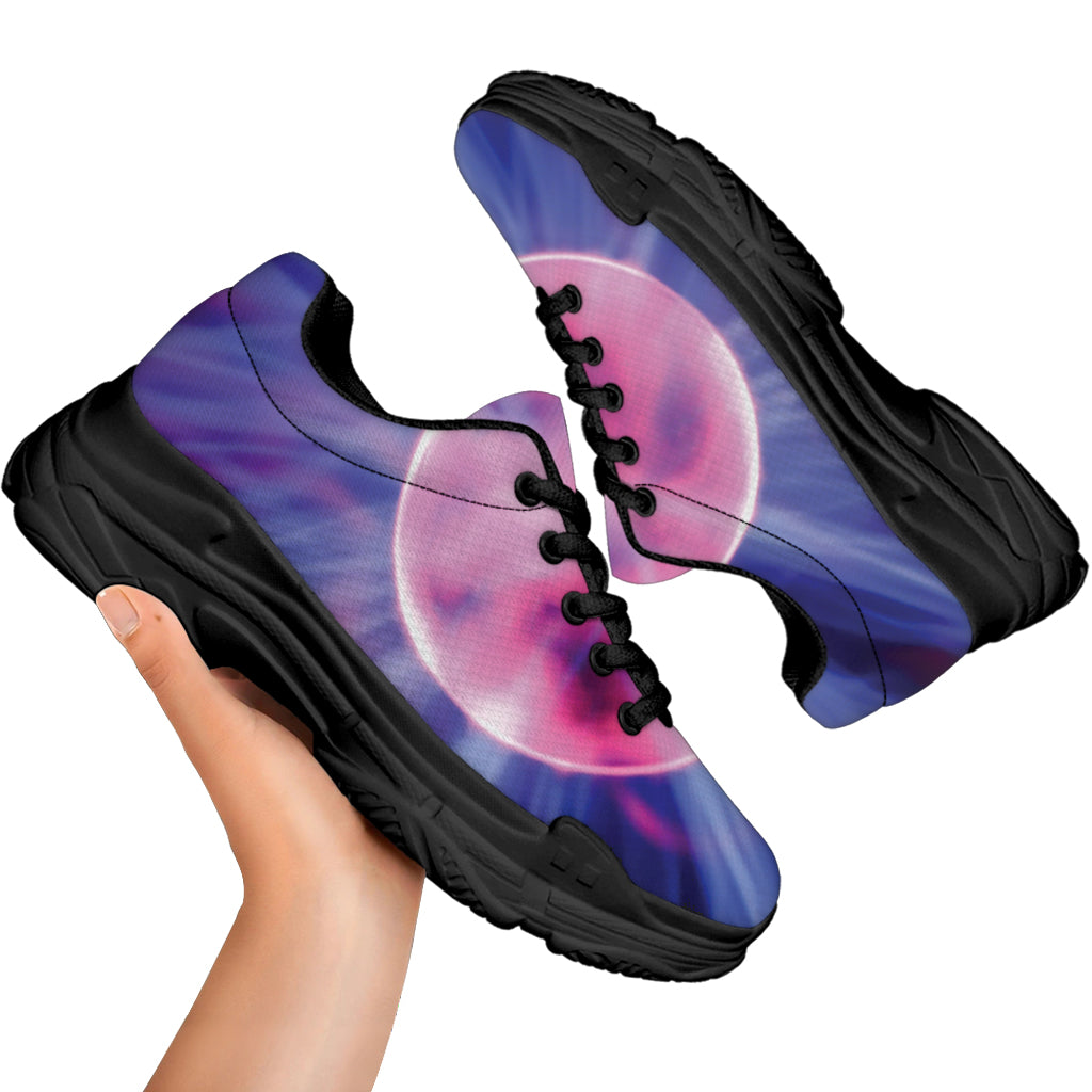 Purple Plasma Ball Print Black Chunky Shoes